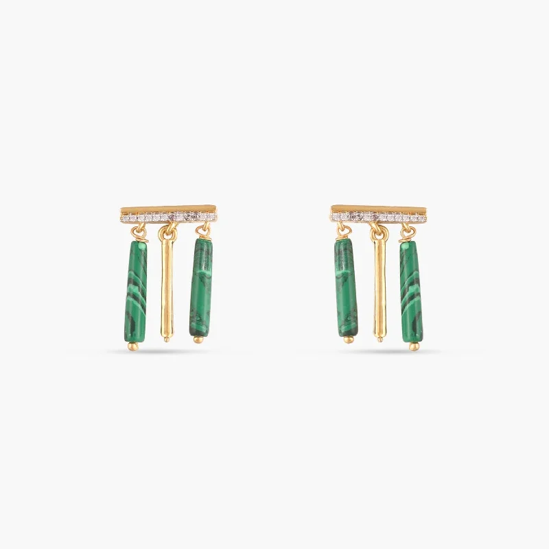 Malachite Simple Silver Drop Earrings