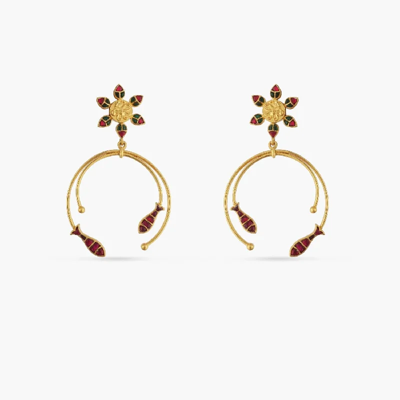 Matsya Floral Dangle Silver Earrings