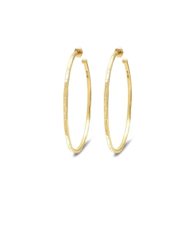 Medium Hammered Yellow Gold Hoop Earrings