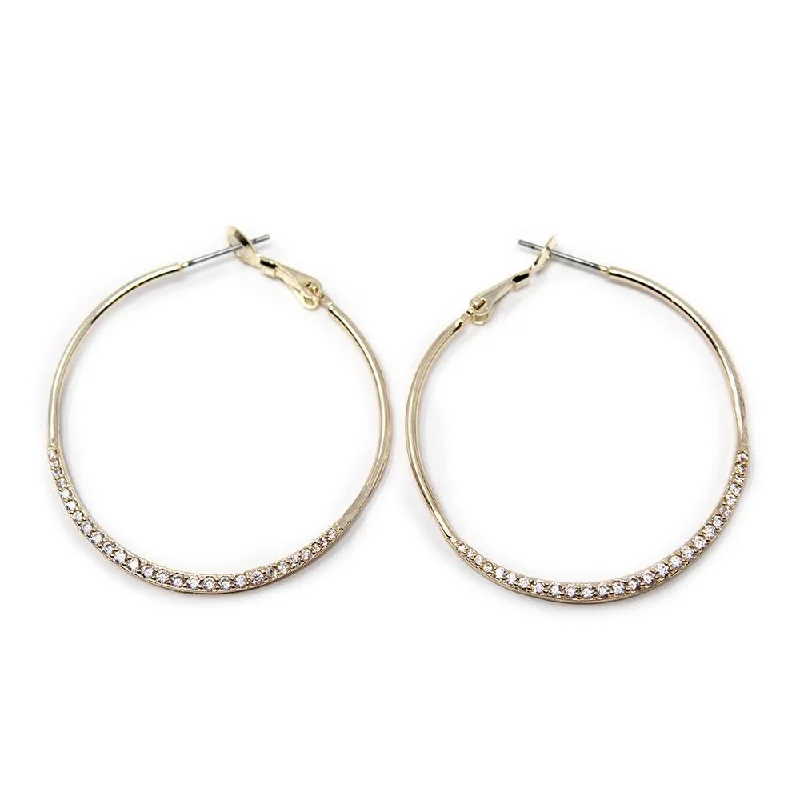 solid gold disc charm bracelet Medium Half Cubic Zirconia Pave Hoops Gold Plated