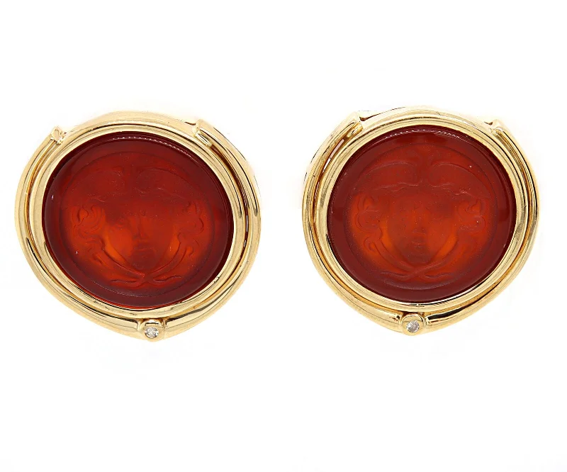 vintage floral engagement ring Medusa Carnelian and 0.02ctw Diamond Circle Earrings in 18K