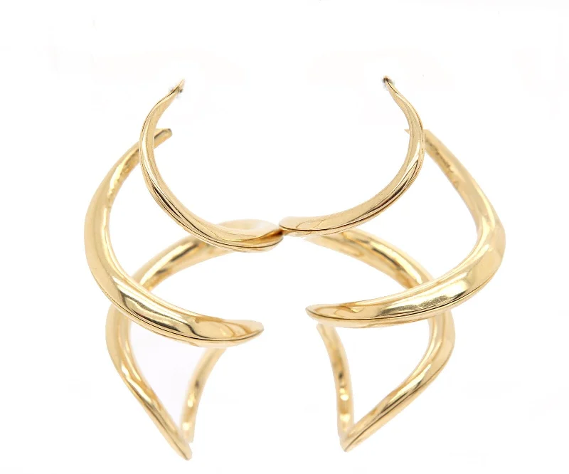 minimal gold ring stack Michael Good Polished Swirl Loop Earrings in 18K