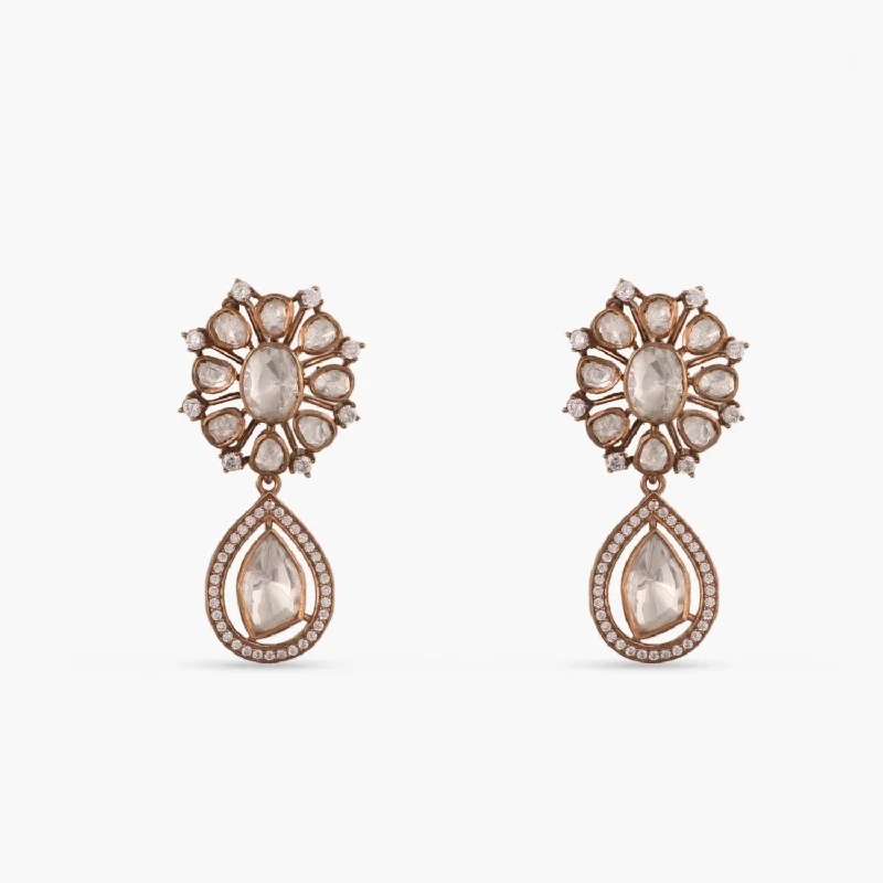 Moissanite Floral Silver Drop Earrings