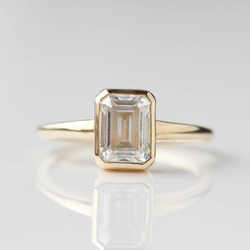 classic pearl strand necklace Moissanite Octagon Emerald Cut Bezel Set Ring