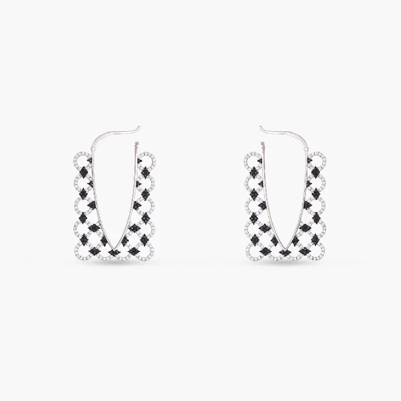 Monochrome Play Rectangular CZ Silver Hoop Earrings