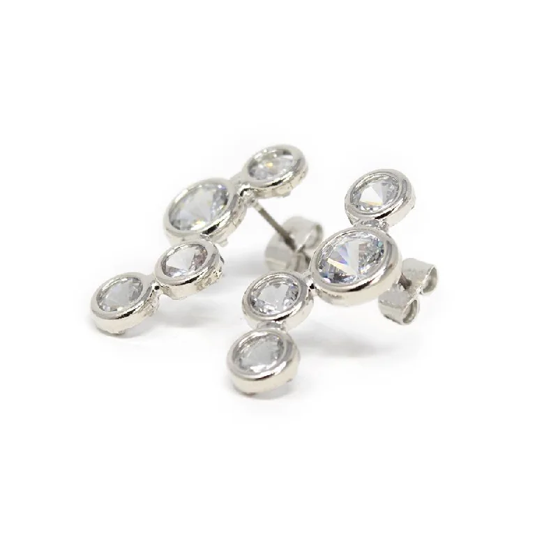 simple turquoise stud earrings Multi CZ Round Stud Earrings Silver Tone