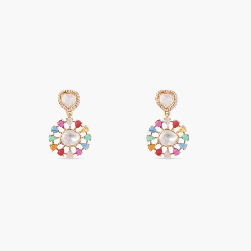 Navaratna and Moissanites Brilliance Silver Drop Earrings