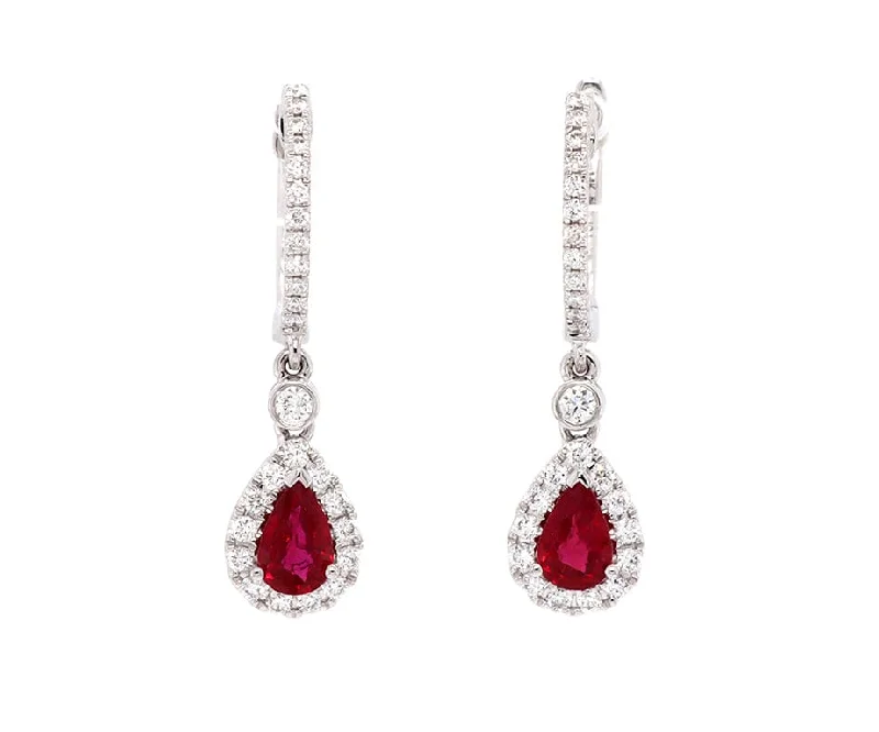 14k gold nose ring hoop New 0.91ctw Pear Ruby and 0.38ctw Diamond Frame Drop Earrings in 14K