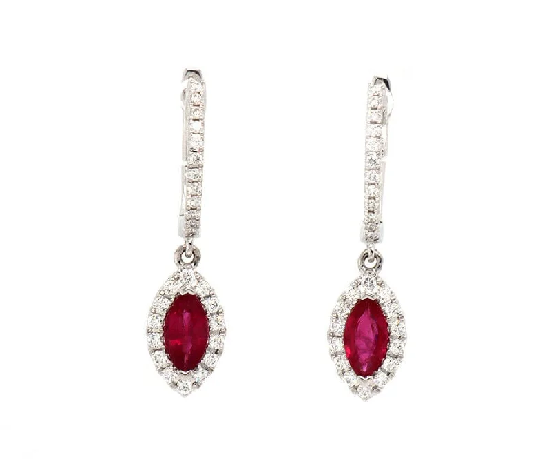 personalized couples ring engraved New 0.97ctw Marquise Ruby and 0.33ctw Diamond Frame Drop Earrings in 14K