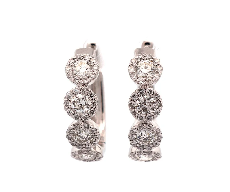 delicate marquise diamond band New 1.55ctw Round Diamond Halo Hoop Earrings in 14K