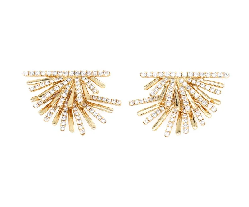 thin gold wedding band women New 1.80ctw Diamond Double Fan Shaped Earrings in 18K