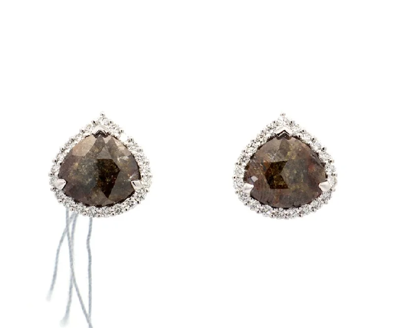 unique promise ring for girlfriend New 5.04ctw Pear Checkerboard Brown Diamond and White Stud Earrings in 14K