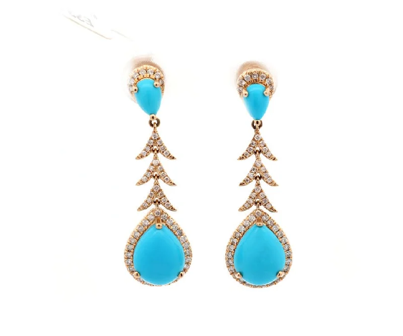 dainty gold chain earrings New 5.52ctw Pear Turquoise and 0.45ctw Diamond Dangle Earrings in 14K