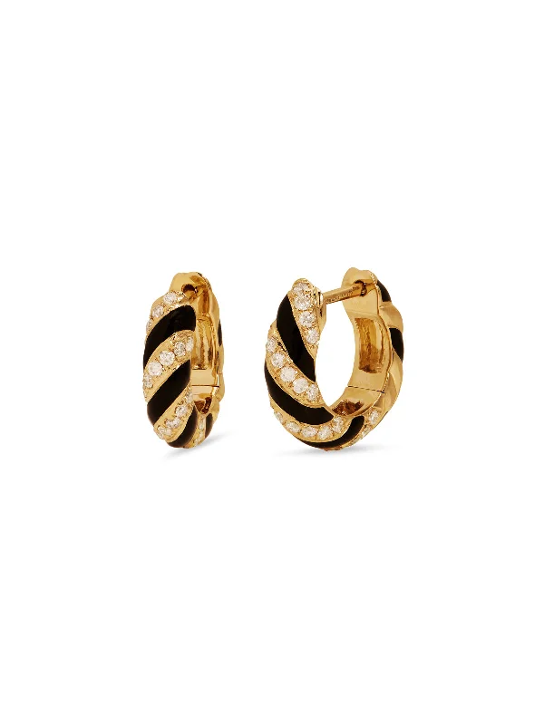 Noir Diamond Twisted Yellow Gold Hoop Earrings