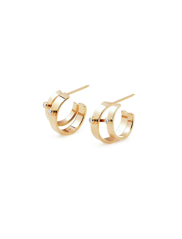 Monday Morning Mood Double, 18K Yellow Gold + Diamond Hoops