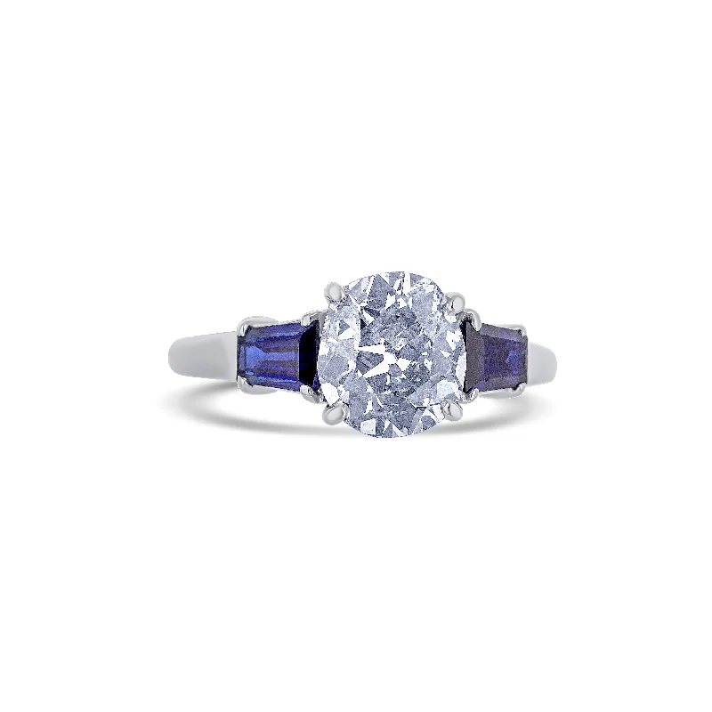 Old Mine Cut Diamond Ring with Sapphires