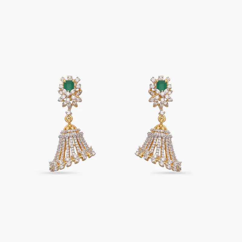 Opulent Floral CZ Silver Jhumka Earrings