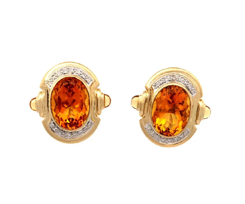 personalized name ring Oval Citrine and 0.75ctw Diamond Clip On Earrings in 18K