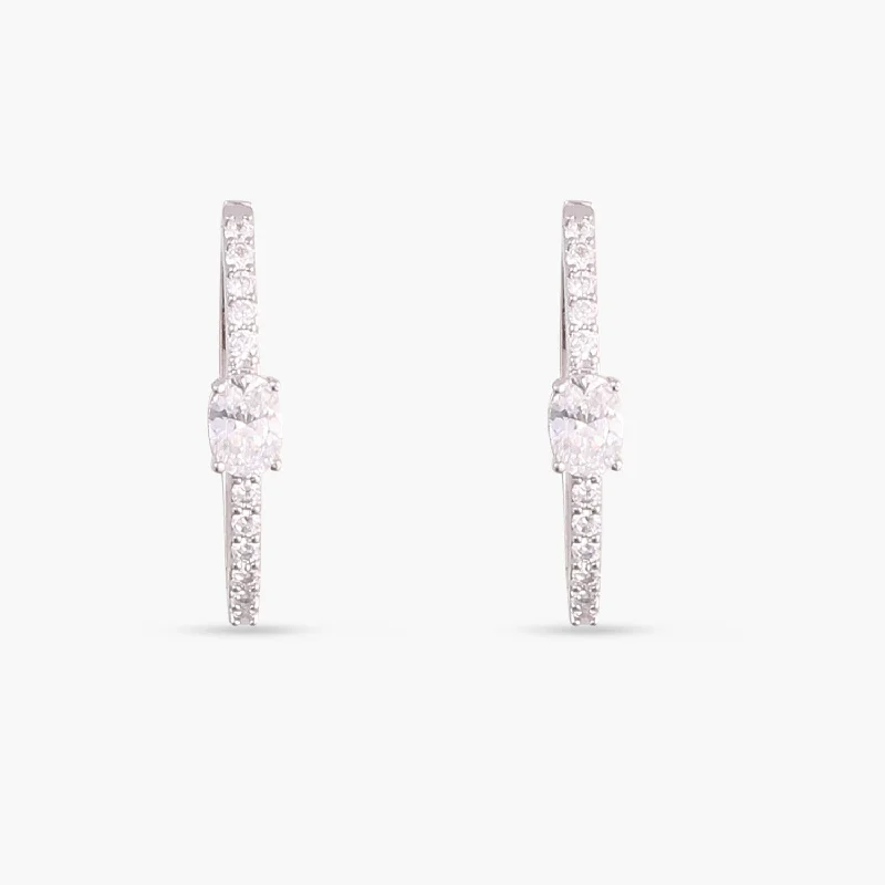 Oval cut CZ Silver Hoop Earrings