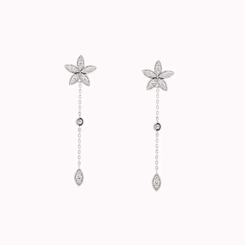 hammered silver wedding band Pavé Diamond Flower Chain Drop Earrings