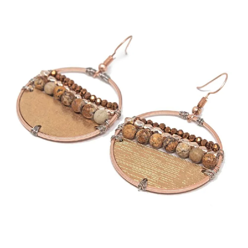 real zircon gemstone bracelet Peach Beaded Open Circle Drop Earrings Two Tone