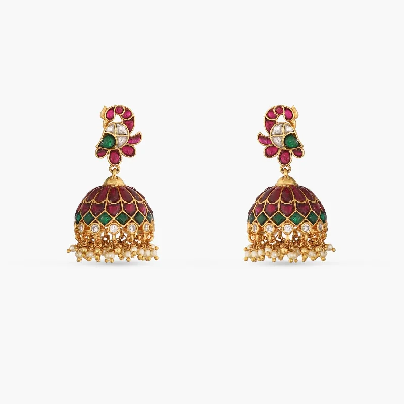 Pekham Kempu Jadau Silver Jhumka Earrings