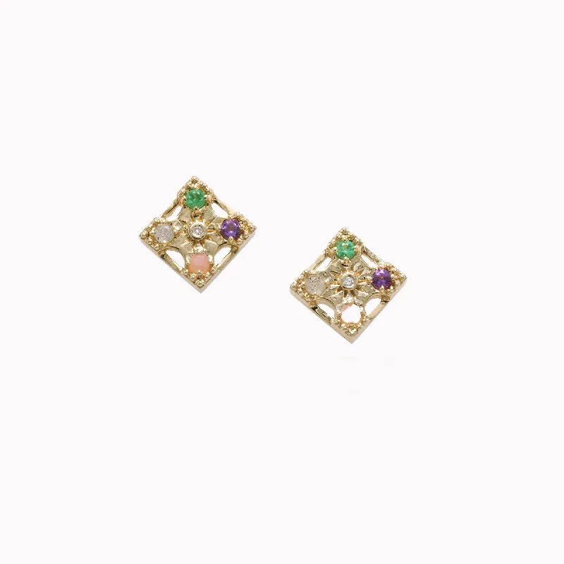 multi-gemstone eternity band Petite Harmony "LOVE" Gemstone Stud Earrings - 4 Stones