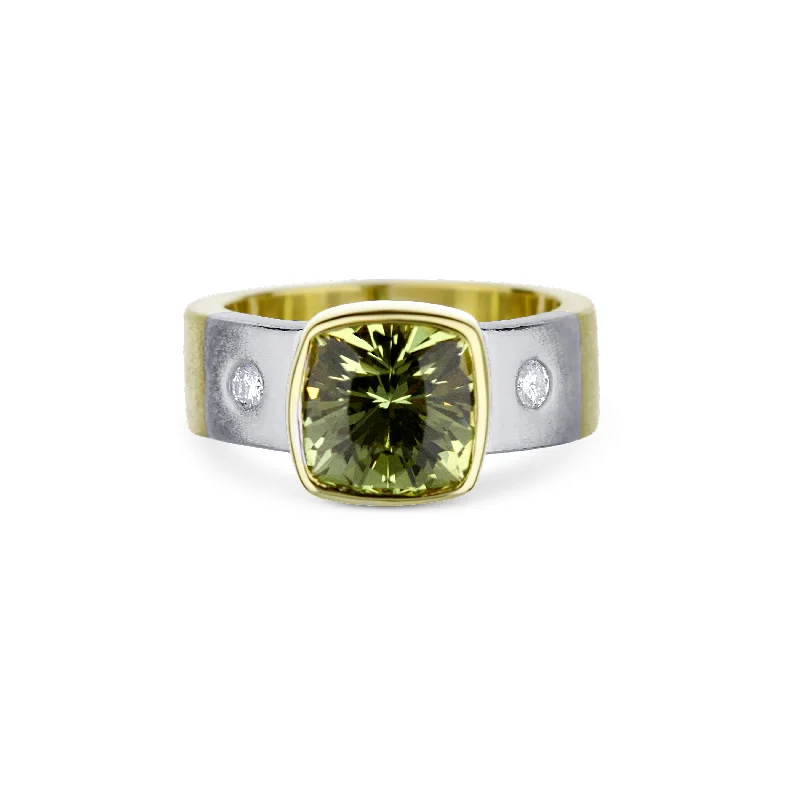 Platinum & 18K Yellow Gold Peridot And Diamond Ring