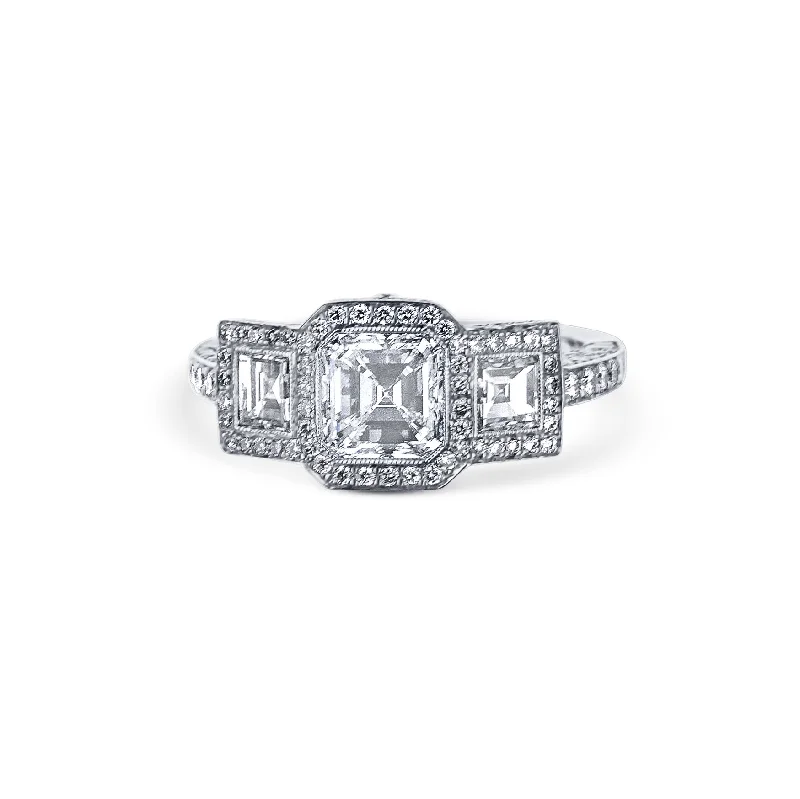 Platinum  Asscher Diamond Engagement Ring Gia Certified