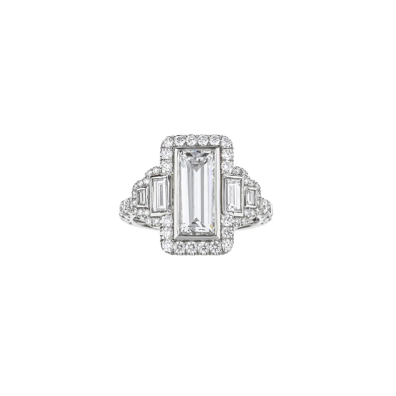 Platinum Rectangular Step Cut Diamond Engagement Ring