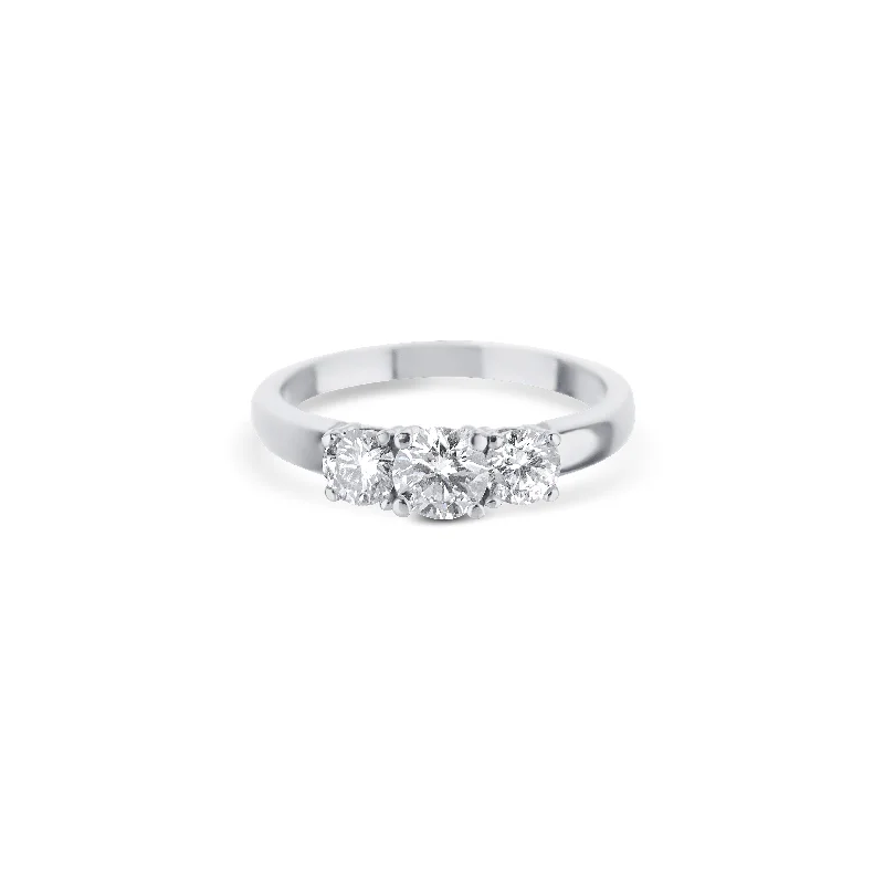 Platinum Three Stone Round Ring With A 1.09 Carat Center Diamond