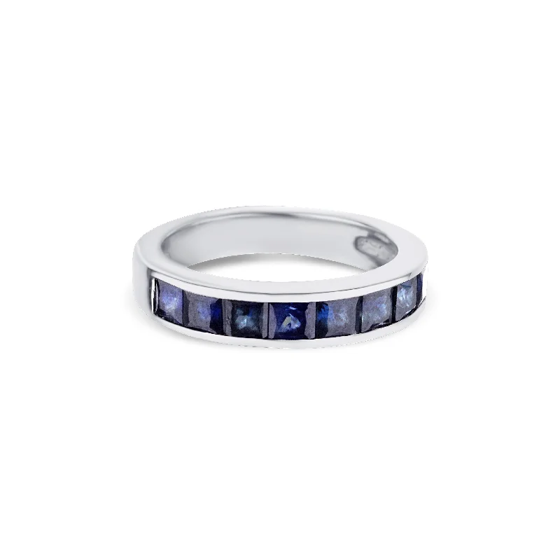 Princess Cut Blue Sapphire Band