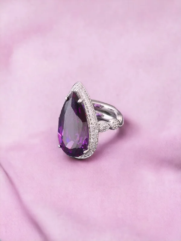 solid gold stacking rings set Purple Alexandra Adjustable Ring