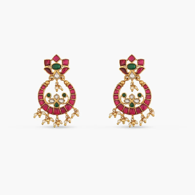 Pushpa Kempu Jadau Silver Chandbali Earrings