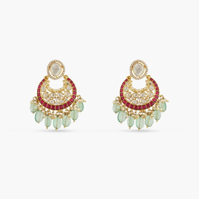 Rasika Moissanite Kempu Elegant Silver Chaandbali Earrings