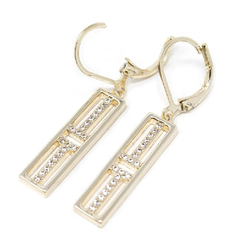 men’s engraved stainless steel bracelet Rectangular Pave Drop Earrings Gold Tone