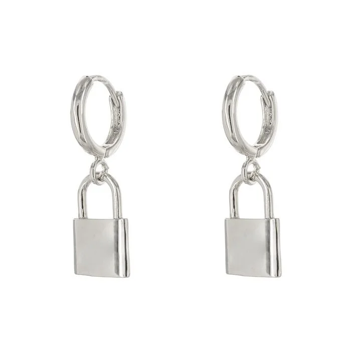 delicate floral wedding band Rhodium Plated Brass Lock Hoop Earrings