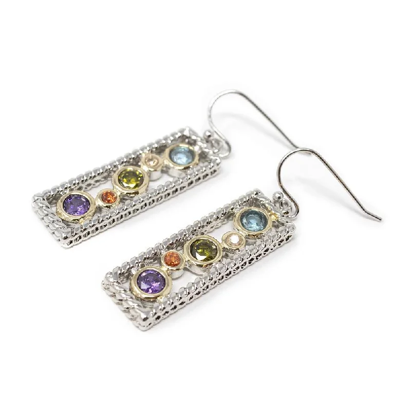 gold heart-shaped pendant necklace Rhodium Plated Multicolor CZ Open Square Earrings