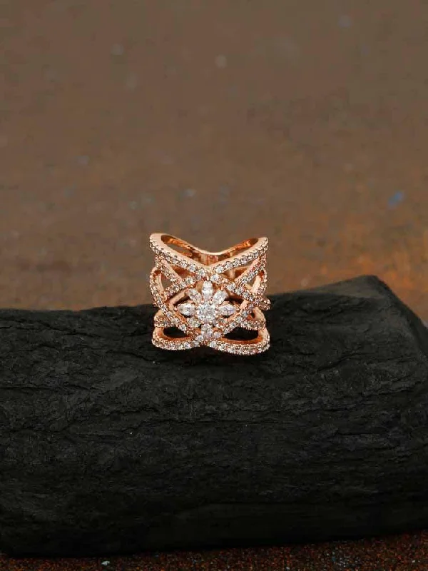 personalized hand-stamped bar ring Rose Gold Charan Zirconia Ring