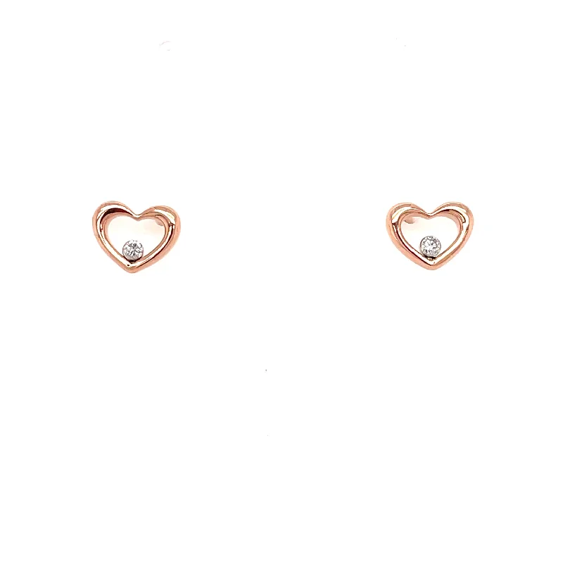 Rose Gold and Diamond Heart-Shaped Stud Earrings