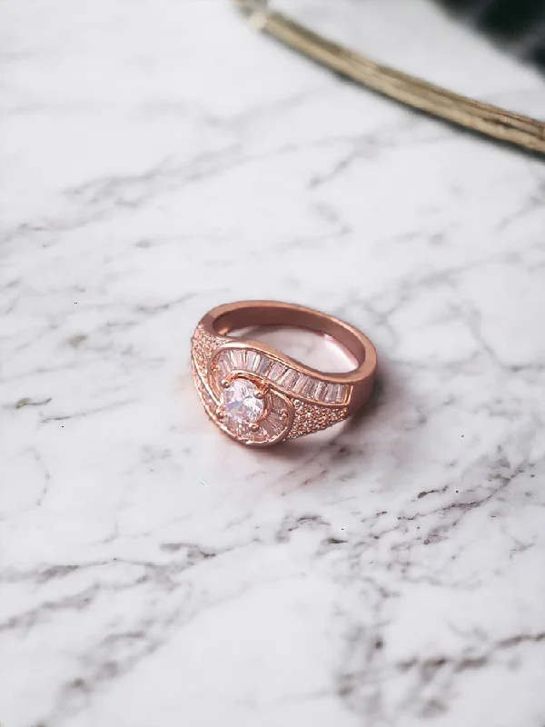 tiny gold huggie hoops Rose Gold Fatima Zirconia Ring