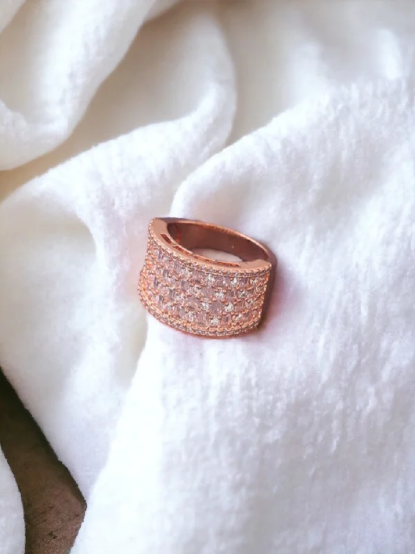 celestial crescent moon bracelet Rose Gold Keshav Zirconia Ring