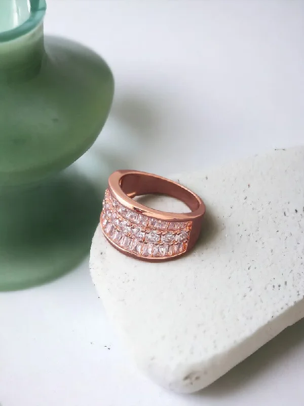 men’s engraved stainless steel bracelet Rose Gold Sangram Zirconia Ring
