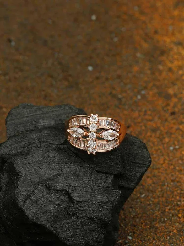 delicate floral wedding band Rose Gold Seeta Zirconia Ring