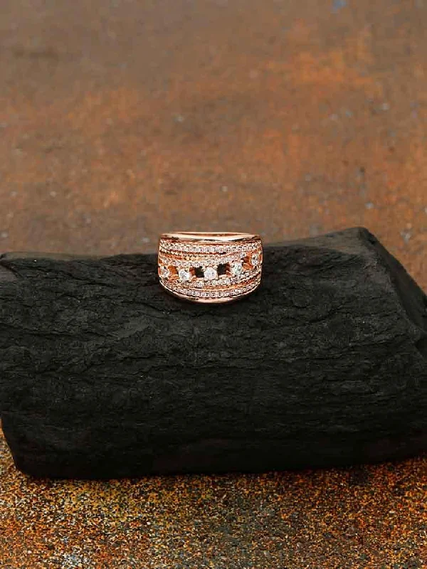 elegant art deco necklace Rose Gold Shagufta Zirconia Ring