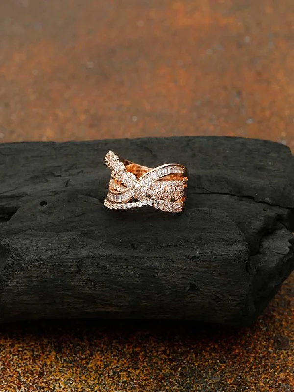 handmade leather cuff bracelet Rose Gold Tanmayi Zirconia Ring