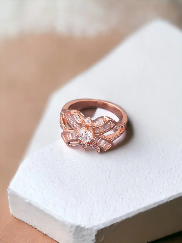 men’s hammered titanium ring Rose Gold Taymur Zirconia Ring