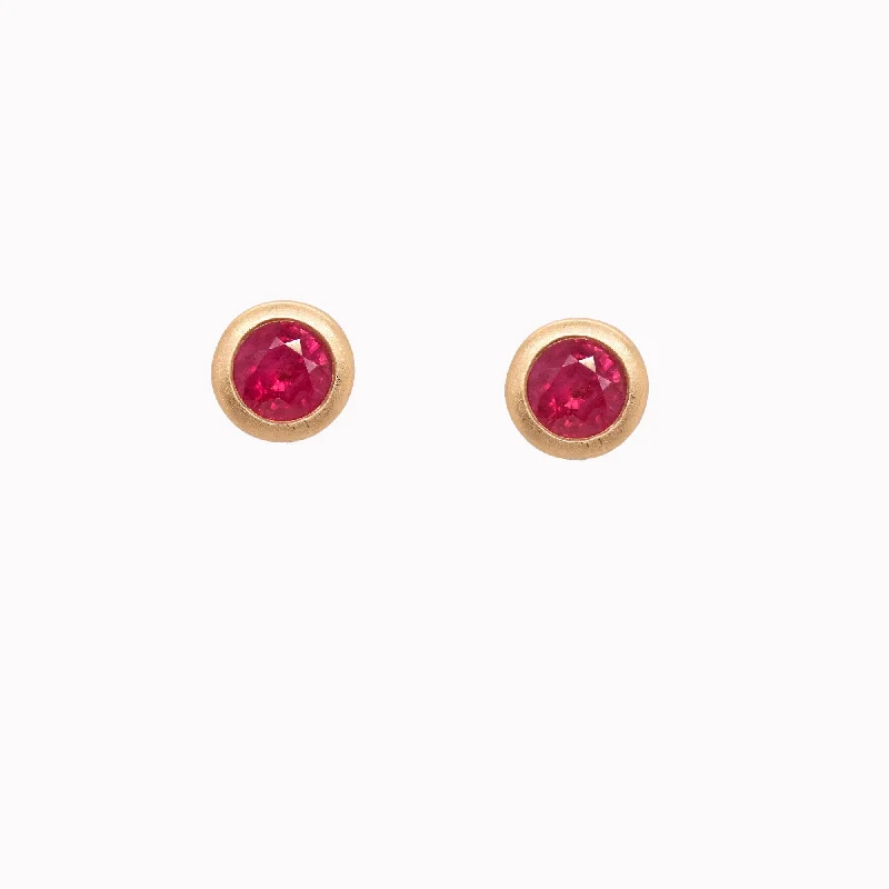 statement gemstone necklace handmade Round Ruby Bezel Studs