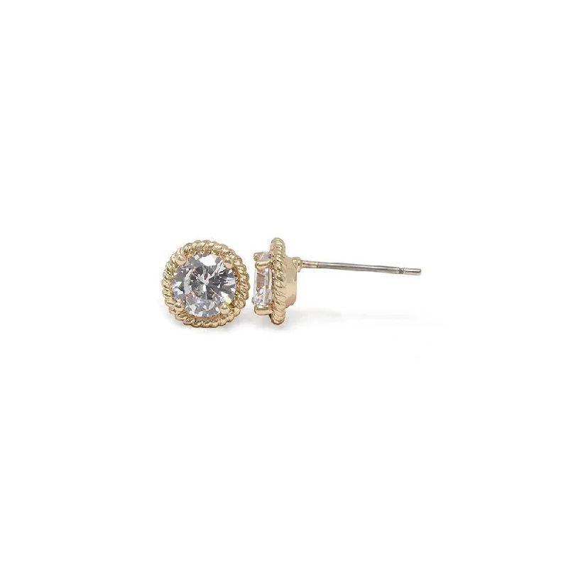 pearl stud earrings classic Round Cubic Zirconia Gold Plated Stud Earrings