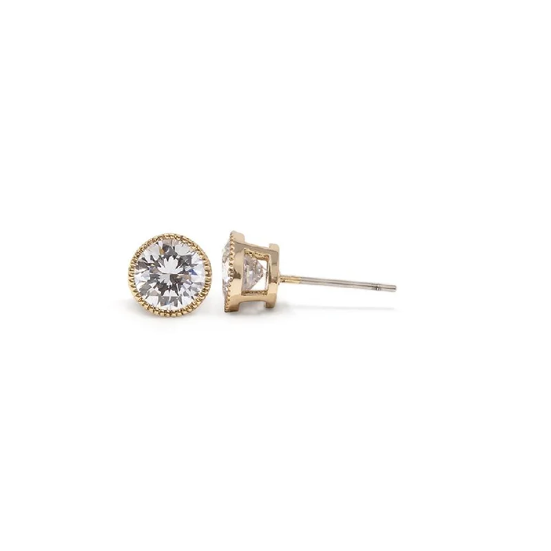 handcrafted gemstone ring women Round CZ Stud Earrings Gold Plated